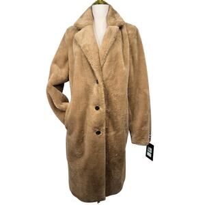 NWT Women's DKNY Tan Faux Fur Coat Size Large